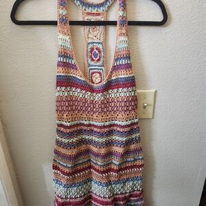 Colorful Crochet Halter Dress
